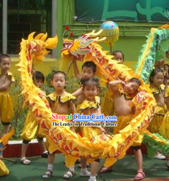 Yellow Beijing Dragon Dance Costumes Complete Set for Six Kindergarten Children