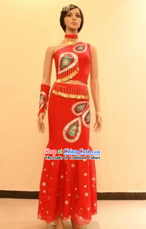Traditional Chinese Dai Ethnic Peacock Dance Costumes for Women