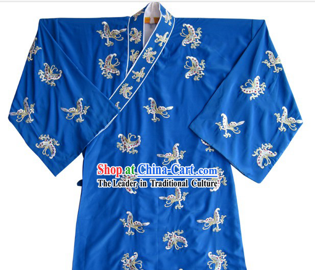 Blue Chinese Ancient Young Student Butterfly Embroidered Costumes and Hat for Men
