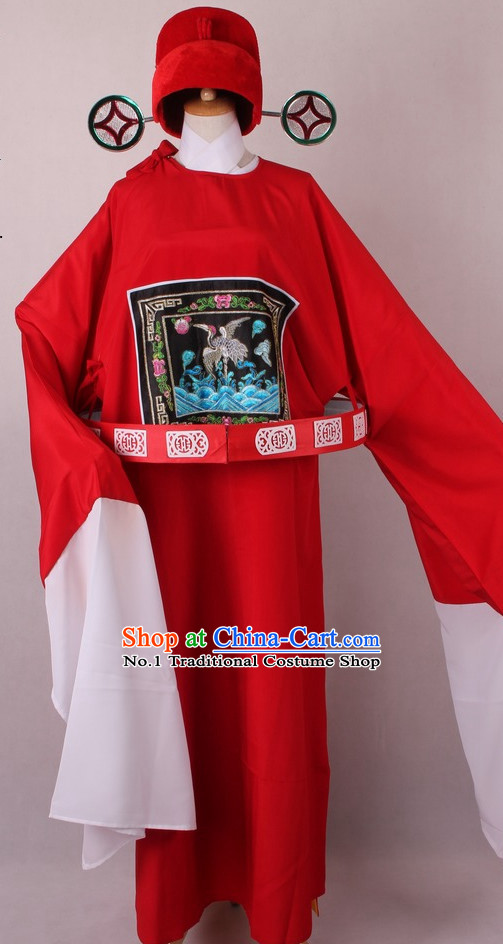 Chinese Traditional Peking Opera Clown Official Costumes and Hat Complete Set for Men