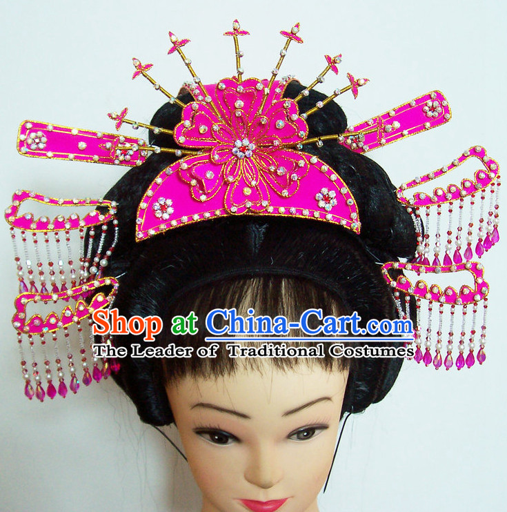 Chinese Ancient Style Lady Black Wigs and Hairpin Headwear Hair Accessories Set for Women
