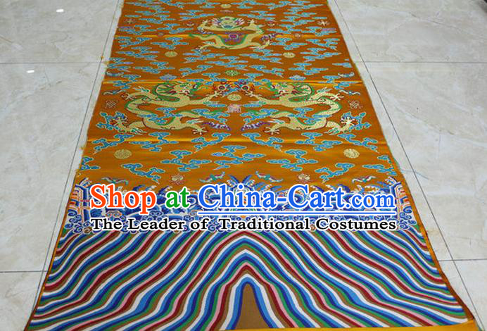 Chinese Traditional Palace Dragons Pattern Tang Suit Imperial Robe Yellow Brocade Fabric, Chinese Ancient Emperor Costume Hanfu Material