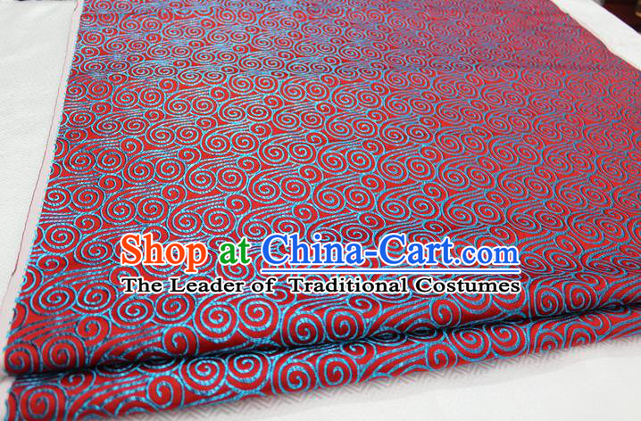 Chinese Traditional Palace Blue Auspicious Clouds Pattern Tang Suit Mongolian Robe Red Brocade Fabric, Chinese Ancient Costume Hanfu Material