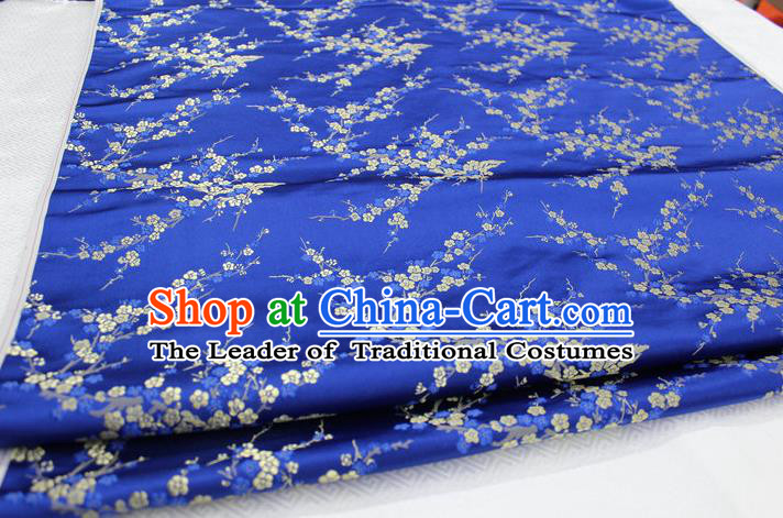 Chinese Traditional Royal Palace Wintersweet Pattern Cheongsam Royalblue Brocade Fabric, Chinese Ancient Emperor Costume Drapery Hanfu Tang Suit Material