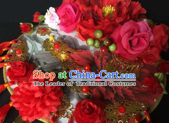 Traditional Handmade Chinese Ancient Classical Wedding Accessories Bride Wedding Flowers Roung Fan