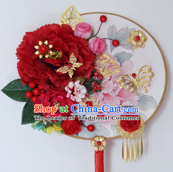 Traditional Handmade Chinese Ancient Classical Wedding Accessories Bride Wedding Flowers Roung Fan