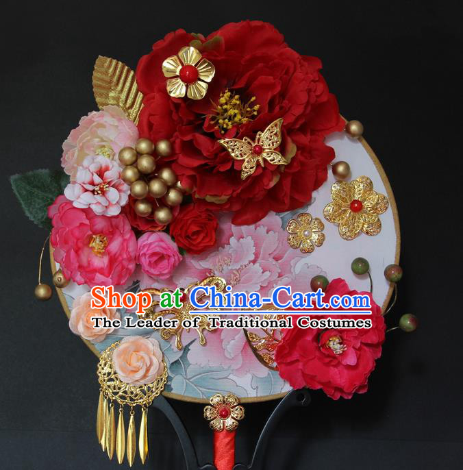 Traditional Handmade Chinese Ancient Classical Wedding Accessories Bride Wedding Flowers Roung Fan