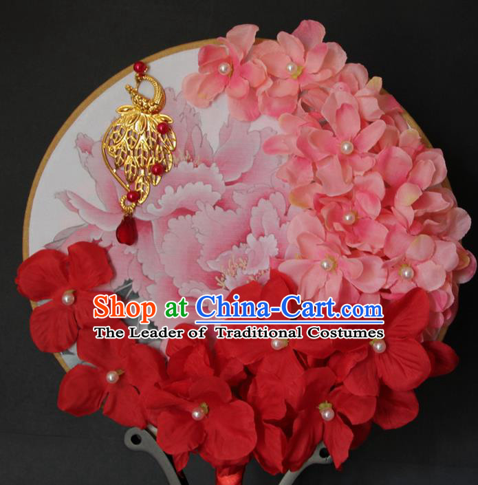 Traditional Handmade Chinese Ancient Classical Wedding Accessories Bride Wedding Flowers Roung Fan