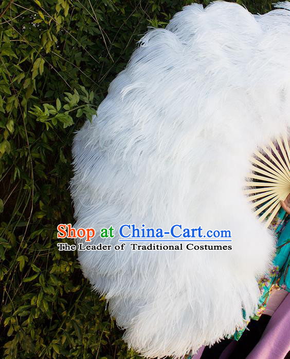Traditional Handmade Chinese Ancient Classical Wedding Accessories Bride Feather Flowers Roung Fan