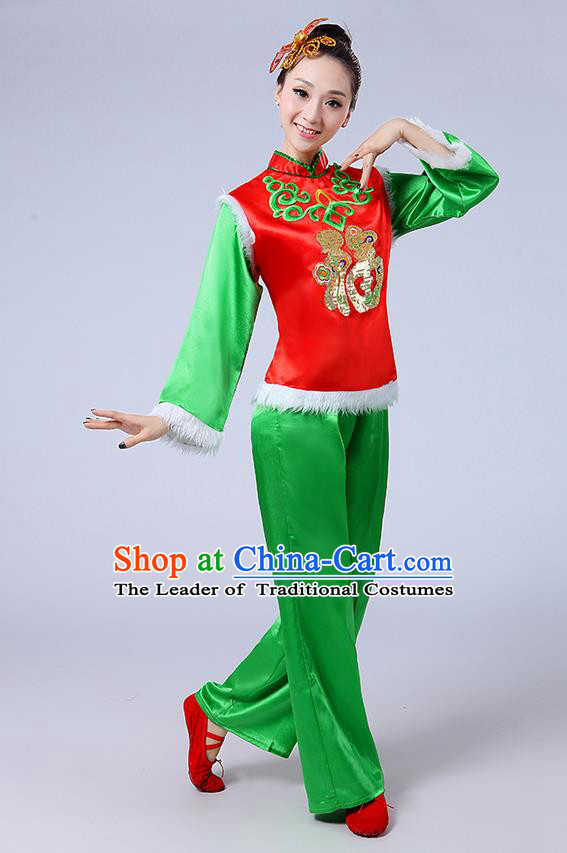 Traditional Chinese Yangge Fan Dancing Costume and Accessories