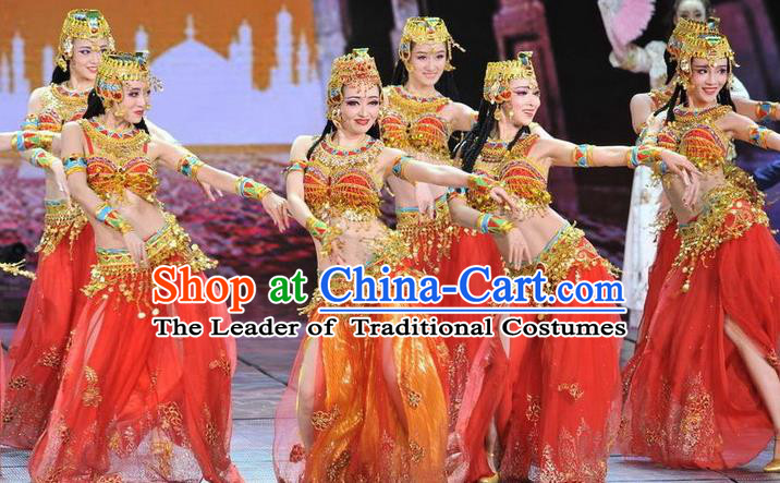 Traditional Chinese Yangge Fan Dancing Costume and Accessories