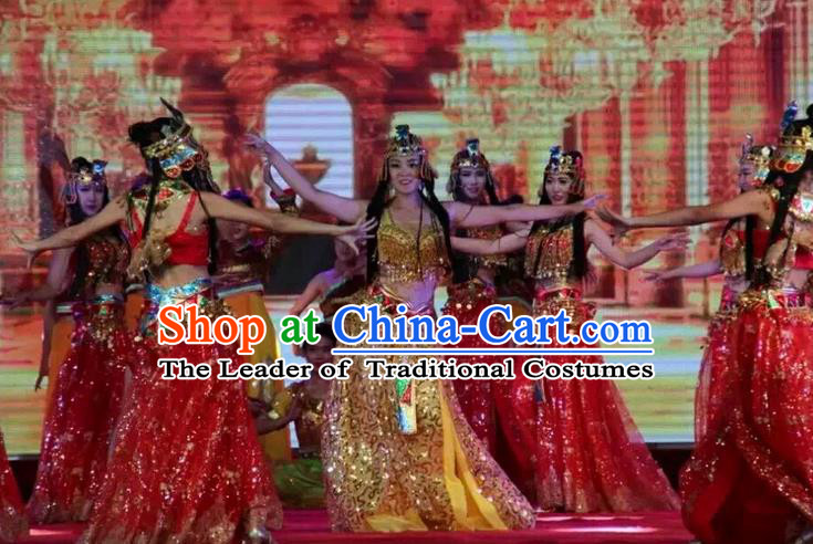Traditional Chinese Yangge Fan Dancing Costume and Accessories