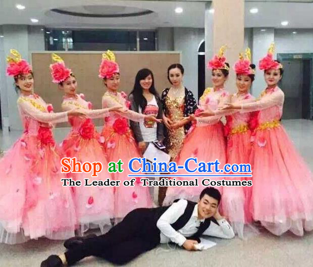 Traditional Chinese Yangge Fan Dancing Costume and Accessories