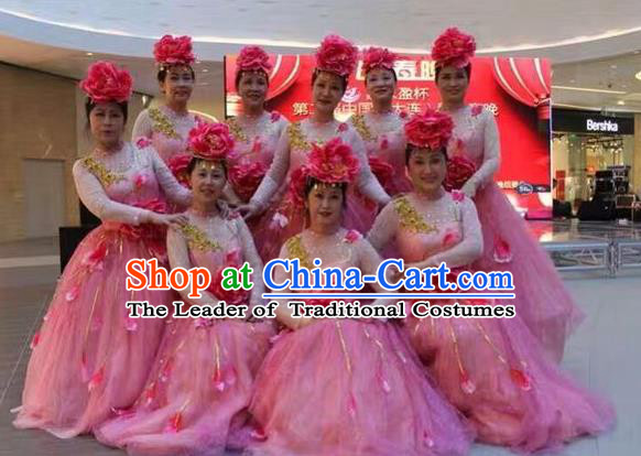 Traditional Chinese Yangge Fan Dancing Costume and Accessories
