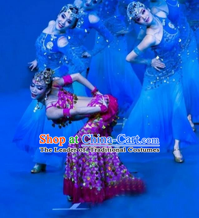 Traditional Chinese Yangge Fan Dancing Costume and Accessories