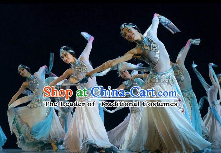 Traditional Chinese Yangge Fan Dancing Costume and Accessories
