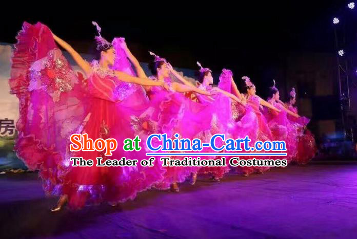 Traditional Chinese Yangge Fan Dancing Costume and Accessories