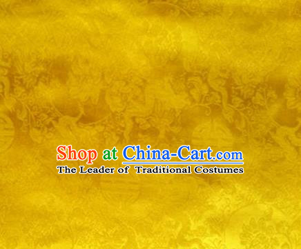 Traditional Asian Chinese Handmade Embroidery Flowers Pattern Silk Satin Tang Suit Mandarin Emperor Robe Golden Fabric, Nanjing Brocade Ancient Costume Hanfu Cheongsam Cloth Material