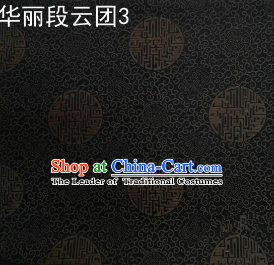 Traditional Asian Chinese Handmade Embroidery Cloud Cluster Silk Satin Tang Suit Black Fabric, Nanjing Brocade Ancient Costume Hanfu Cheongsam Cloth Material