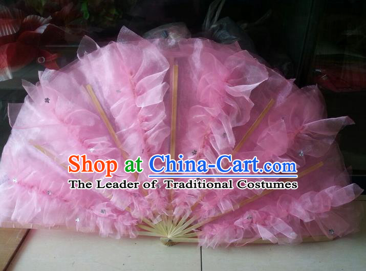 Pure Silk Traditional Chinese Fans Oriental Pink Folding Fan Folk Dance Cultural Yangko Dance Hand Fan