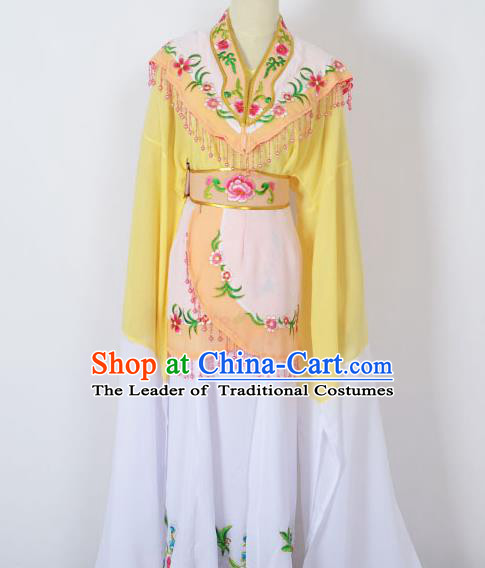 Traditional Chinese Professional Peking Opera Young Women Costume Yellow Cloud Shoulder Dress, China Beijing Opera Diva Hua Tan Embroidered Clothing