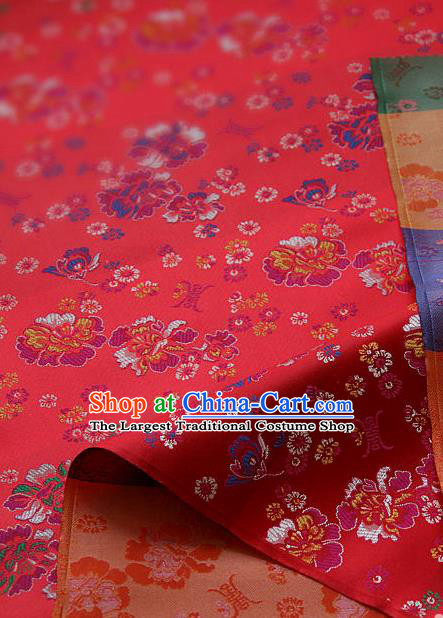 Traditional Asian Classical Pattern Cloth Drapery Red Brocade Korean Hanbok Palace Satin Silk Fabric