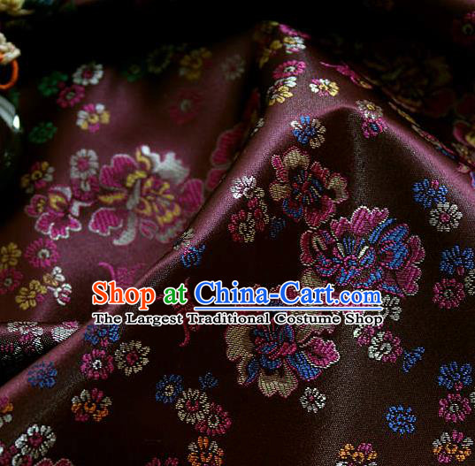 Traditional Asian Classical Pattern Cloth Drapery Purple Brocade Korean Hanbok Palace Satin Silk Fabric