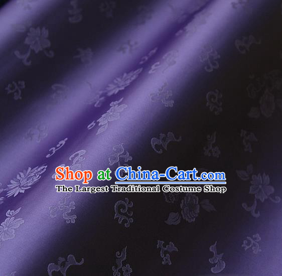 Traditional Asian Classical Chrysanthemum Pattern Purple Brocade Cloth Drapery Korean Hanbok Palace Satin Silk Fabric