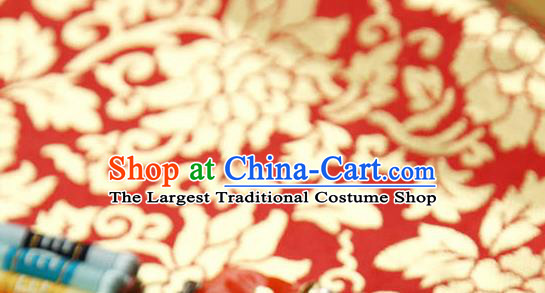 Traditional Asian Classical Gilding Pattern Red Brocade Cloth Drapery Korean Hanbok Palace Satin Silk Fabric