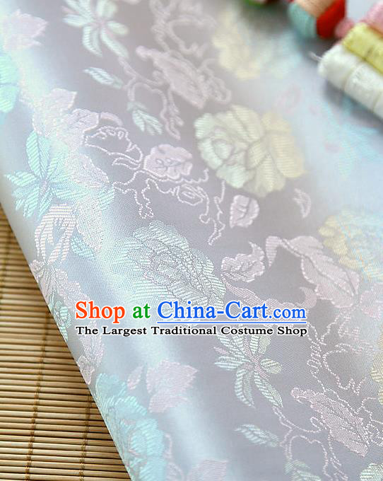 Asian Traditional Classical Pattern White Brocade Cloth Drapery Korean Hanbok Palace Satin Silk Fabric