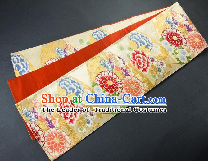 Asian Japanese Traditional Japan Kimono Belts Embroidered Peony Brocade Waistband for Women