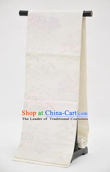 Traditional Japanese Kimono Accessories White Satin Belts Kimonos Yukata Waistband for Women