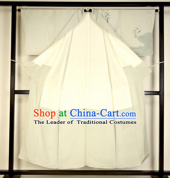 Japanese Ancient Male Grey Kimono Costume Traditional Wafuku Hakama Haori Yukata for Men