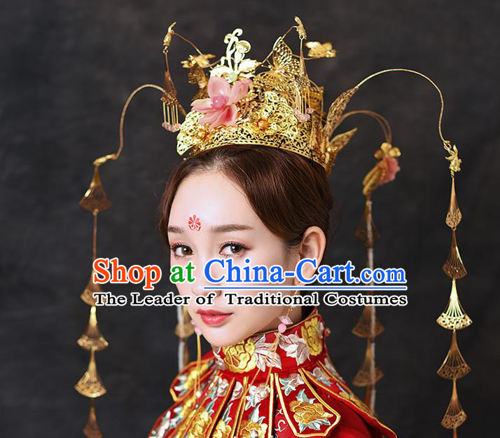Chinese Traditional Handmade Queen Phoenix Coronet Hair Accessories Ancient Hairpins Complete Set for Women