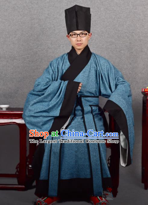 Chinese Classic Deep Blue Taoist Robe Clothing for Men