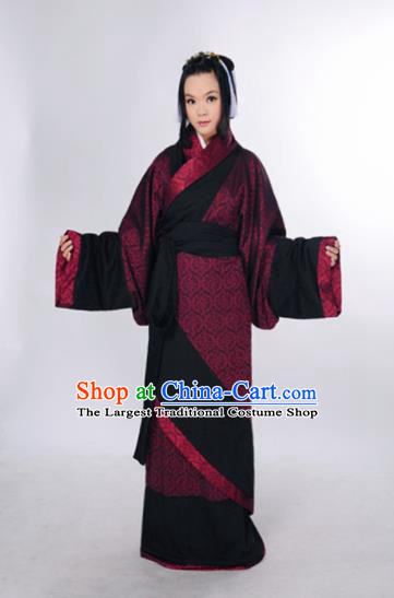 Traditional Chinese Han Dynasty Marquise Costume Ancient Palace Lady Curving-Front Robe for Women