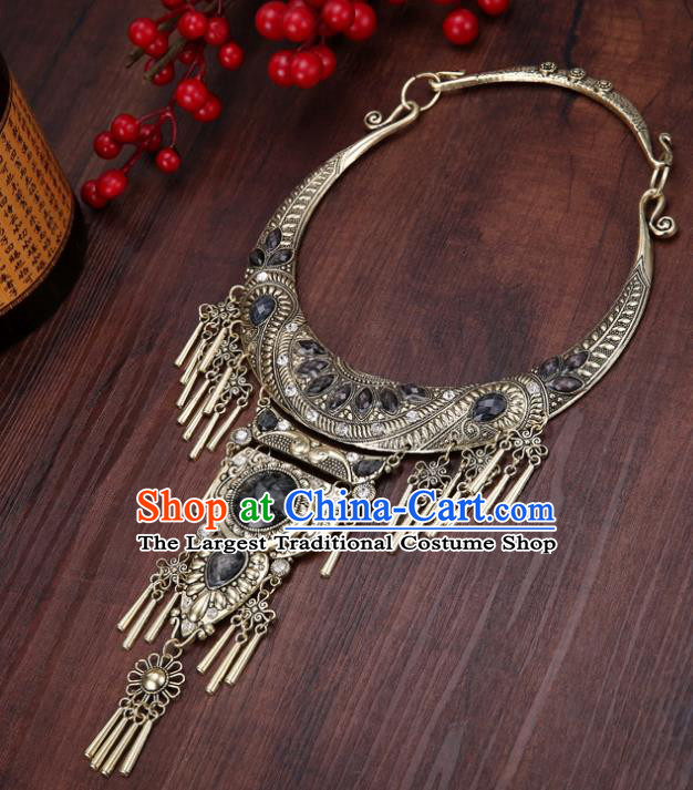 Chinese Traditional Jewelry Accessories Miao Minority Tassel Black Necklace for Women