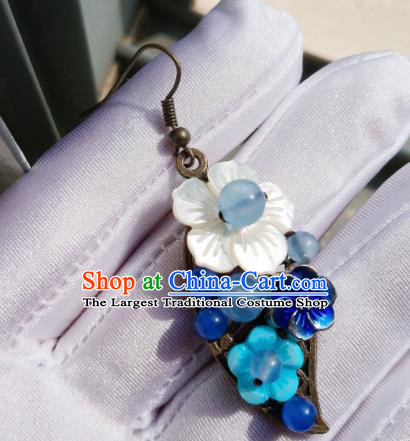 Chinese Traditional Ear Jewelry Accessories National Hanfu Classical Blueing Shell Flower Earrings for Women