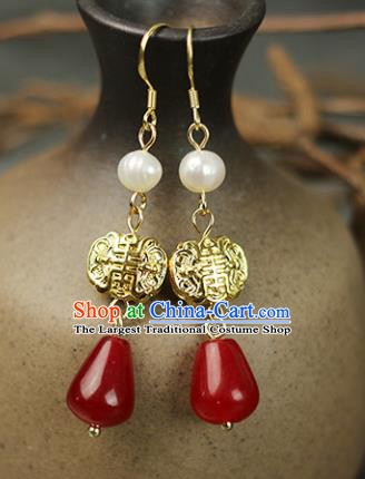 Chinese Handmade Pearl Earrings Traditional Classical Hanfu Ear Jewelry Accessories for Women