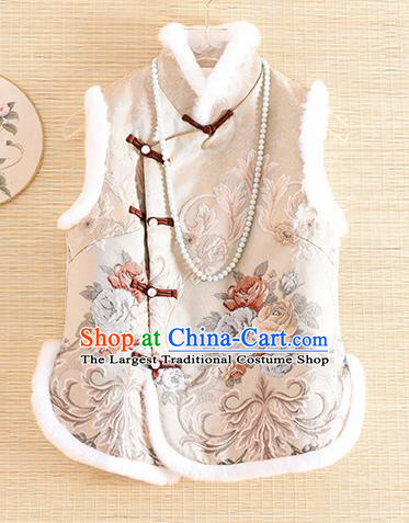 Chinese Traditional Embroidered Beige Vest National Dress Waistcoat for Women