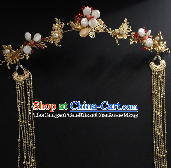 Traditional Chinese Wedding Handmade Shell Hair Clasp Ancient Bride Hairpins Hair Accessories Complete Set