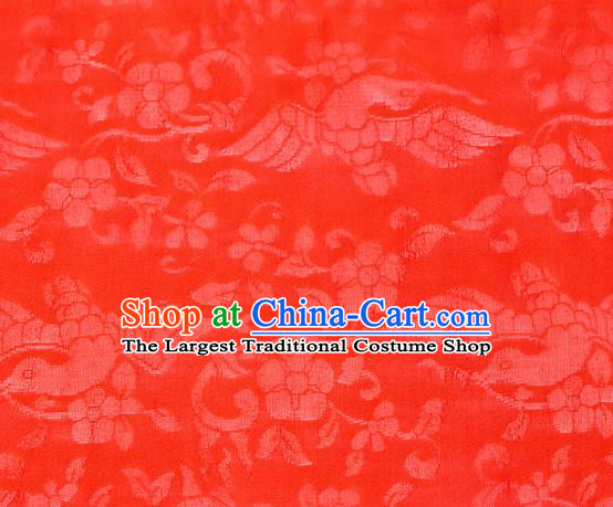 Traditional Chinese Classical Flower Birds Pattern Design Red Silk Fabric Ancient Hanfu Dress Silk Cloth