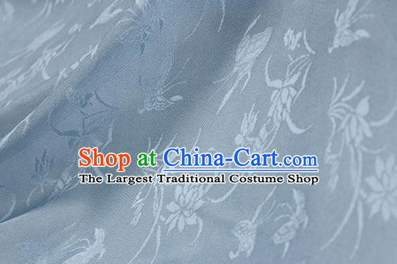Traditional Chinese Classical Butterfly Lotus Pattern Light Blue Silk Fabric Ancient Hanfu Silk Cloth