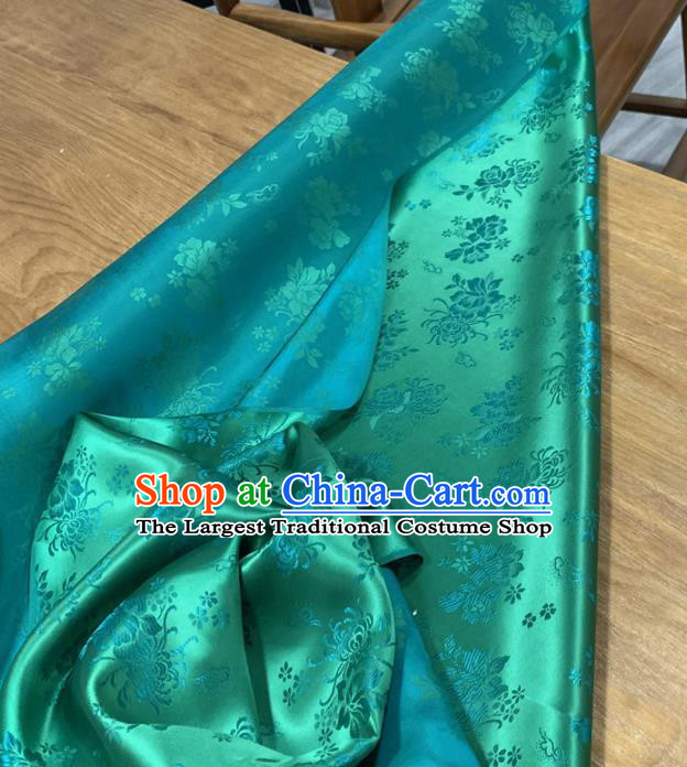 Chinese Classical Chrysanthemum Pattern Green Silk Fabric Traditional Ancient Hanfu Dress Brocade Cloth