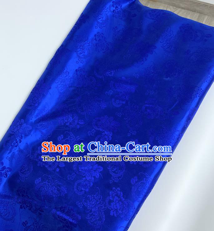 Chinese Classical Chrysanthemum Pattern Royalblue Silk Fabric Traditional Ancient Hanfu Dress Brocade Cloth