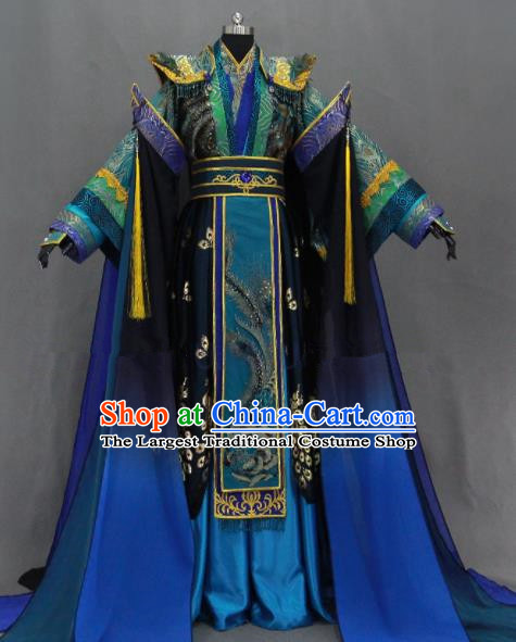 Customize Chinese Traditional Cosplay Royal Highness Blue Costumes Ancient King Swordsman Clothing for Men