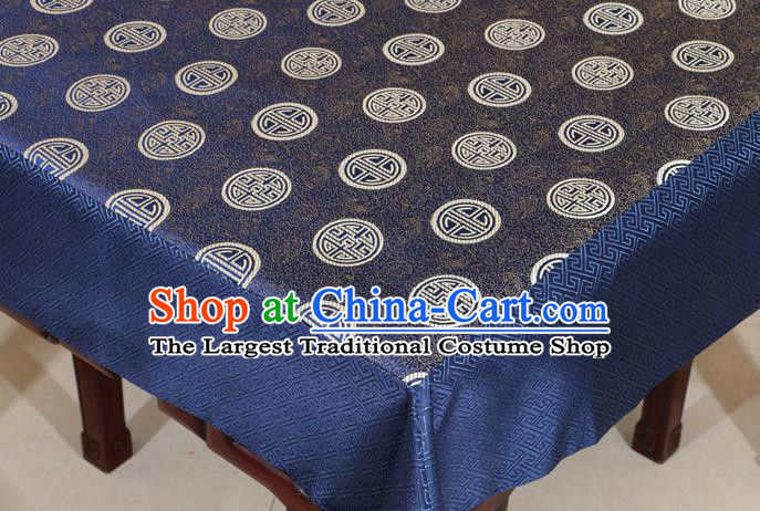 Chinese Traditional Longevity Pattern Navy Brocade Desk Cloth Classical Satin Household Ornament Table Cover