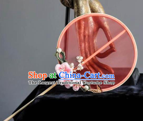 Chinese Handmade Classical Red Silk Palace Fans Wedding Bride Accessories Round Fan for Women