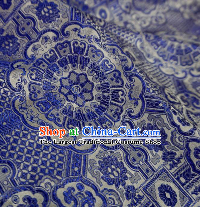 Asian Chinese Classical Design Pattern Blue Brocade Traditional Cheongsam Satin Fabric Tang Suit Silk Material