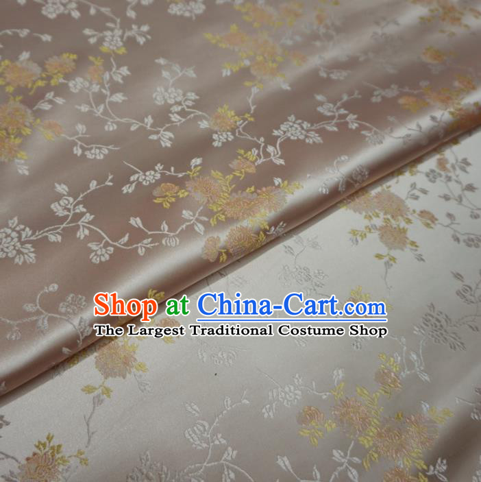 Asian Chinese Traditional Satin Fabric Classical Chrysanthemum Pattern White Brocade Tang Suit Silk Material